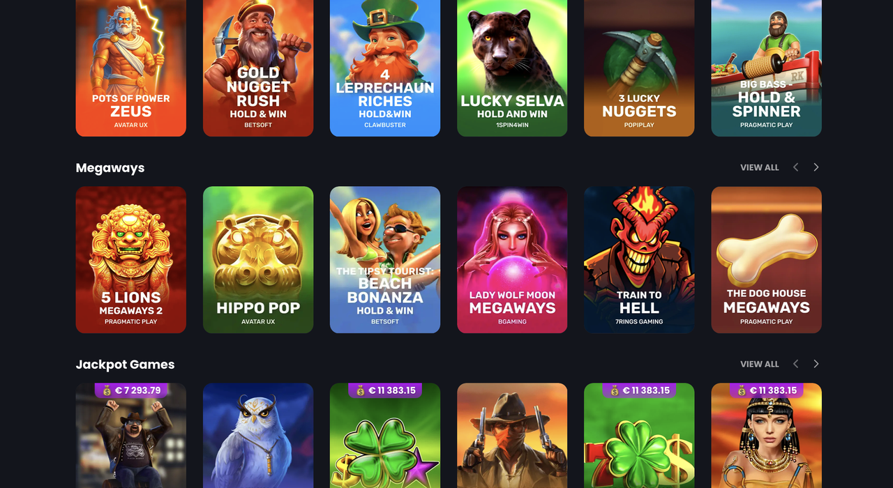 Slot-Kategorien bei Bitkingz mit Hold and Win, Megaways und Jackpot-Spielen
